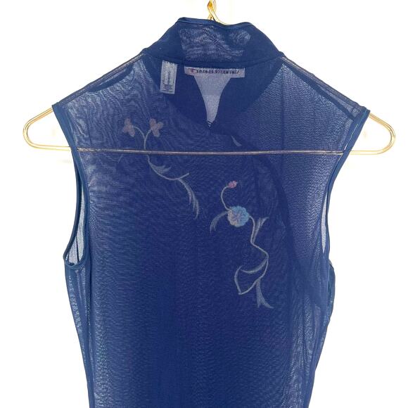 Victoria's Secret 90's Navy Blue Sheer Micro Mesh Cheongsam Kimono Maxi Gown XS - Picture 6 of 9